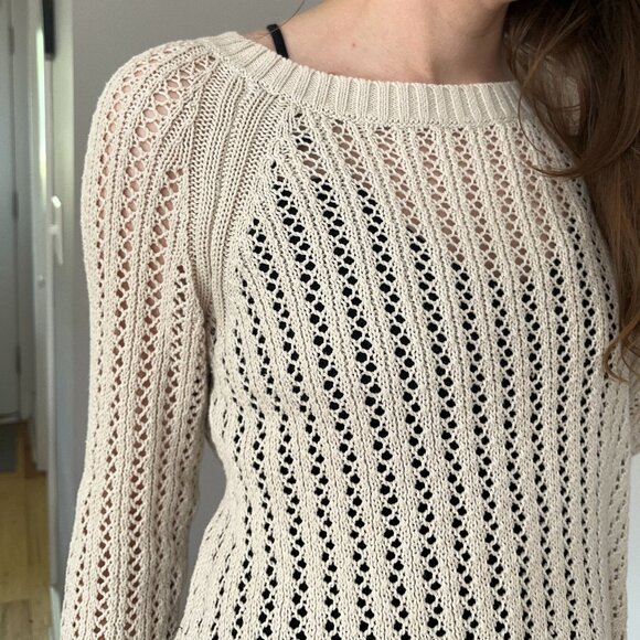 Cream Ivory Off-white Oversized Open Knit Sweater For Layering - Picture 5 of 9